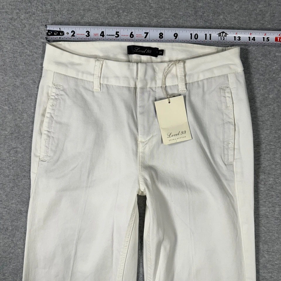 Calça de verão nível 99 tamanho 24 mistura de algodão off-white ajustada perna larga alargamento - Imagem 2 de 4
