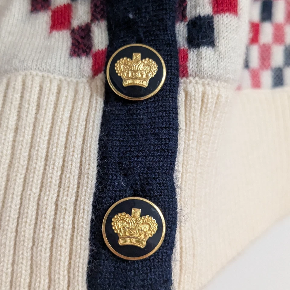 Vintage Y2K Juicy Couture Argyle Cashmere Blend Cardigan Cream Red Blue Size M - Image 3 of 4