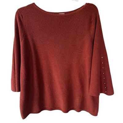 Chico s Burnt Orange Pullover sweater bell studded sleeves size 2X