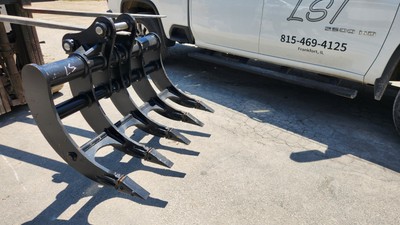 CAT 307 308 309 Excavator 48'' HD Root Rake Site Cleanup Tree Clearing & 50mm Pin