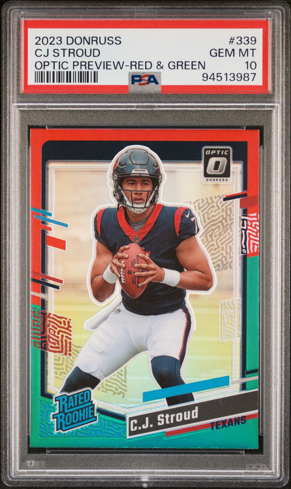 2023 Panini Donruss #339 Cj Stroud Optic Preview-Red & Green PSA 10