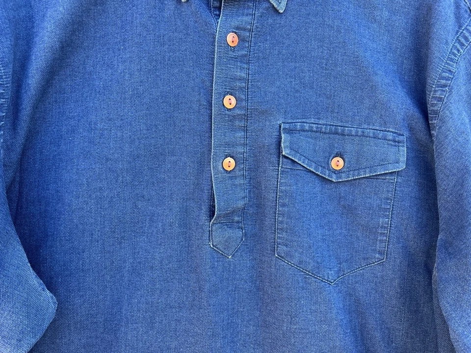 Pullover Old Navy Para Hombres 2XL Azul Cambray Denim Manga Larga 1/4 Botón Frontal Leer Foto 4 de 4