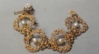 Vintage Miriam Haskell Gold Tone & Faux Pearl Bracelet 7 1/2" X 1 1/2"