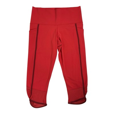 Athleta Salutation Stash Pocket Capri Mesh Lychee Red Leggings Size 1X
