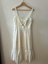 BCBGMAXAZRIA Women's 6 White Solid Sweetheart Lace Ruffle Cotton Midi Sundress
