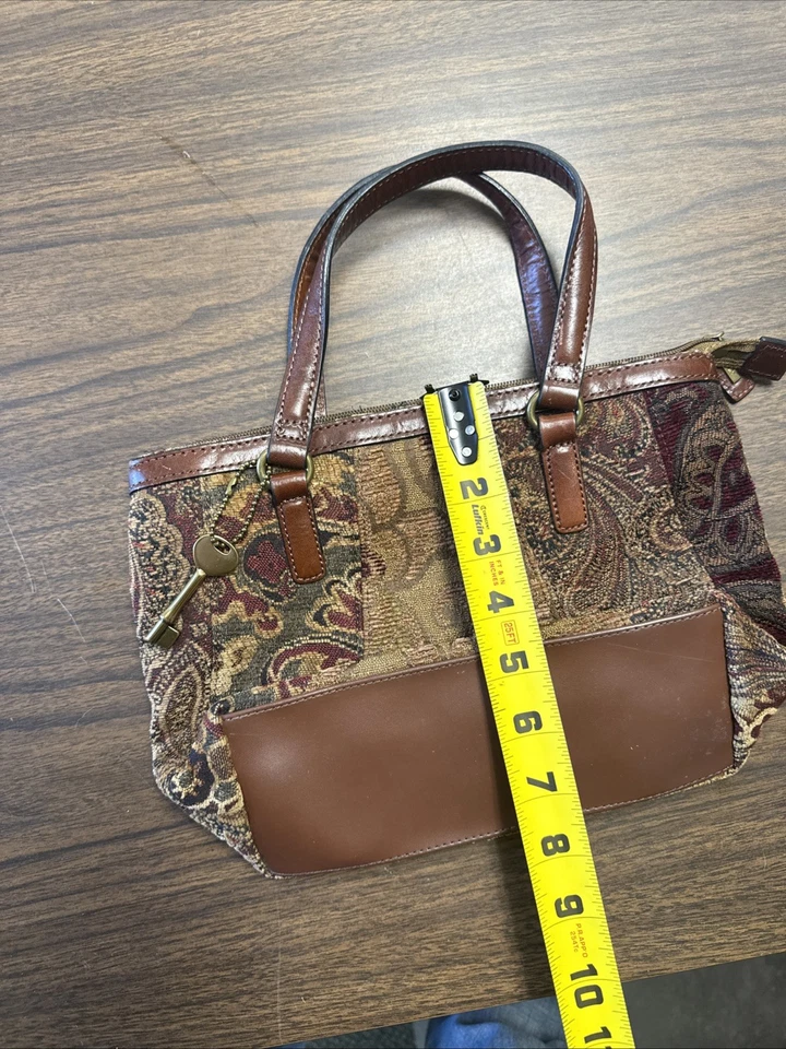 Fossil 1954 Leather Suede Velvet Floral Purse with Key Charm Vintage Satchel Bag - Image 4 of 4