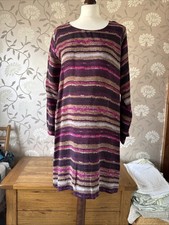 Masai Size S Shift Dress, Purple Pink Stripe Knee Length Long Sleeve Boho
