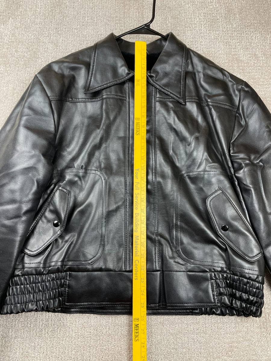 Vintage Fruit of the Loom Faux Leather Bomber Jacket XL Fleece