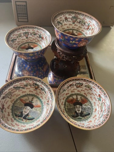 Chinese Emperor Porcelain Hand Painted Bowl w/ Qianlong Mark Gold Trim Blue 4