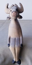 Vintage Hand Carved Sitting Cow Wooden Primitive Hook Folk Art