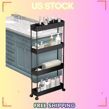 Slim Storage Cart 4 Tier,Bathroom Organizer Rolling Utility,Mobile Shelving Unit