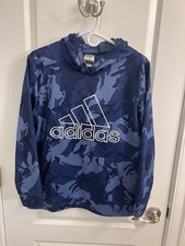 ADIDAS BOYS CAMO PRINT PULLOVER LONG SLEEVE HOODIE BLUE XL 18/20 