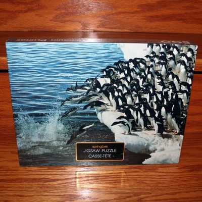new sealed vintage 1989 PENGUIN PLUNGE 500pcs Springbok puzzle PZL4443 Cliff Dip