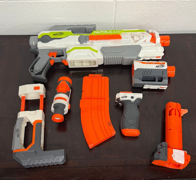 7 Piece Nerf Modulus ECS-10 Motorized Blaster with Add-Ons - Scope Stock Barrel