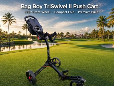 Bag Boy TriSwivel II 3-Wheel Push Cart 360° Front Wheel Compact Fold Black/Red