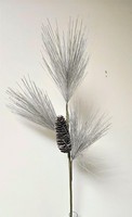 Artplants Kunst Zweig Kiefer Laidys Mit Zapfen, Silber, 80Cm