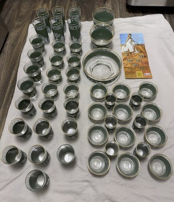 Vintage Jeannette Wedgwood Green Hellenic Glassware Set - 49 Pieces