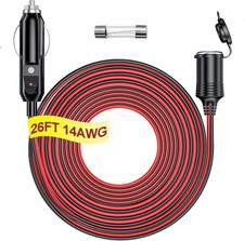 12V/24V Heavy Duty Cigarette Lighter Extension Cord 26FT 14AWG with LED Light fo