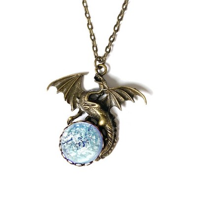 Ice Blue Dragon Necklace Denim Opal Czech Glass Fantasy Gothic Medieval Pendant