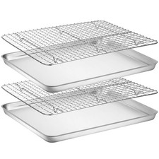 Baking Sheet with Rack Set 2 Pans  2 Racks , Stainless Steel Cookie Sheet B...
