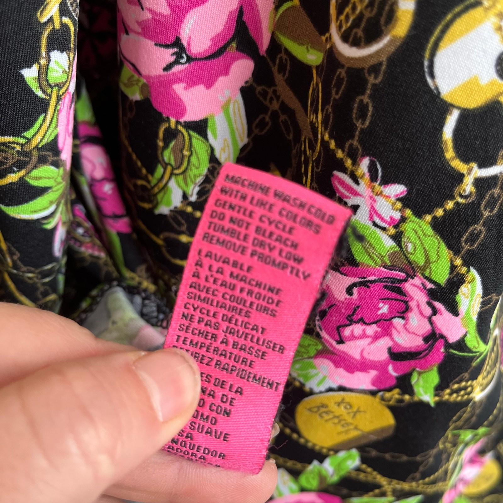 Betsey Johnson Floral Chain Print Blouson Top XL Pink Roses Boho Glam