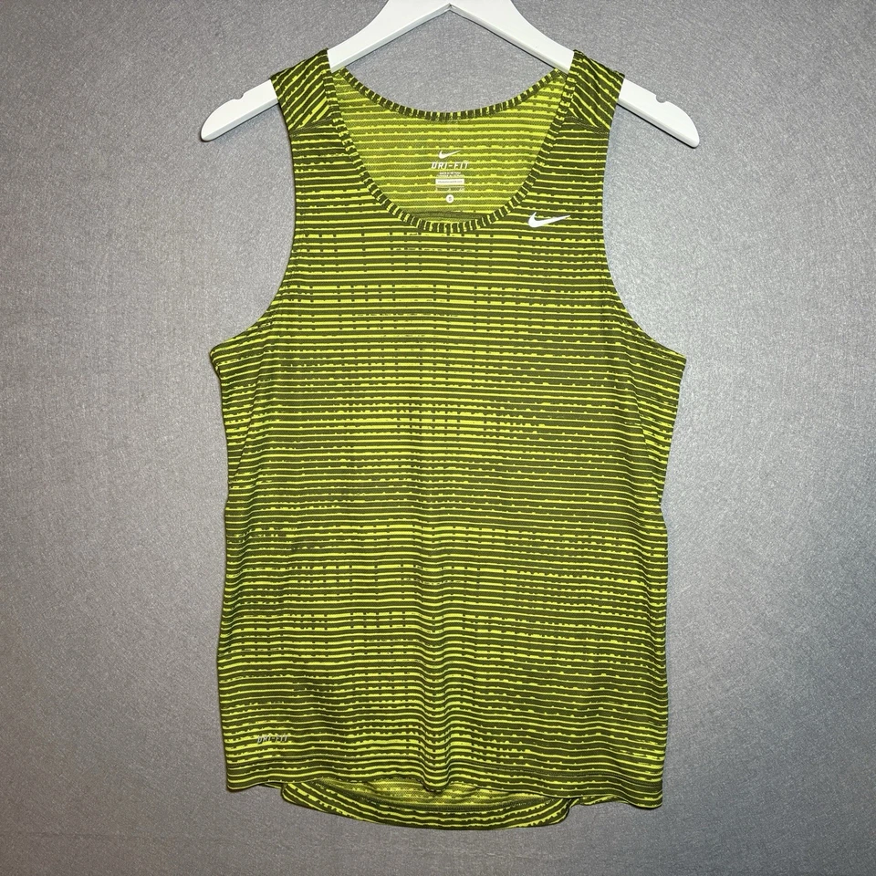 Camiseta sin mangas Nike para hombre S Miler verde gráfico a rayas Dri-Fit para correr Foto 2 de 4