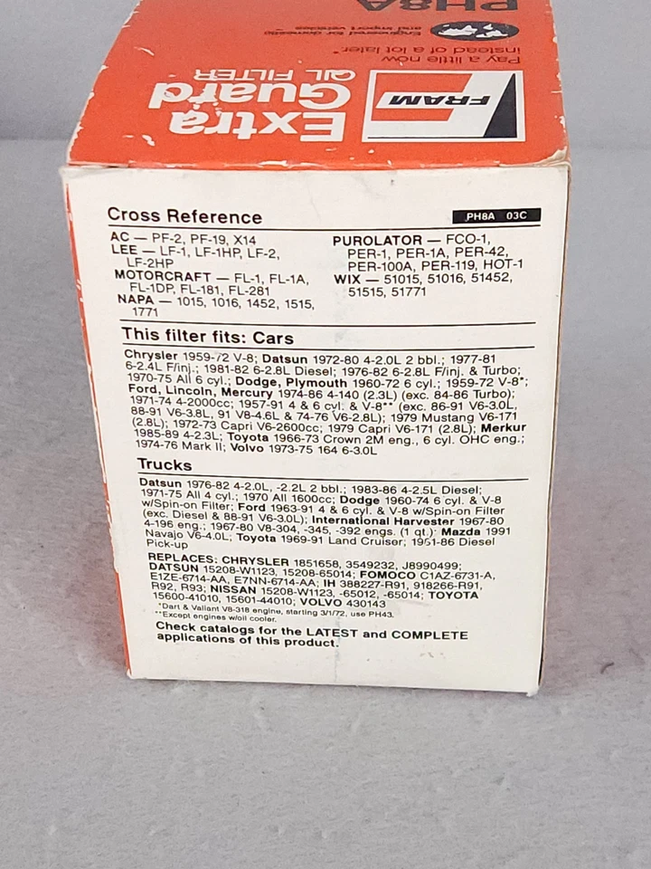 Дополнительная защита масляного фильтра Fram PH8A для Chrysler Dodge Plymouth Ford Mercury Datsun - Изображение 4 из 4