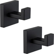 Matte Black Towel Hooks for Bathroom, Coat Robe Holder, 2 Pack