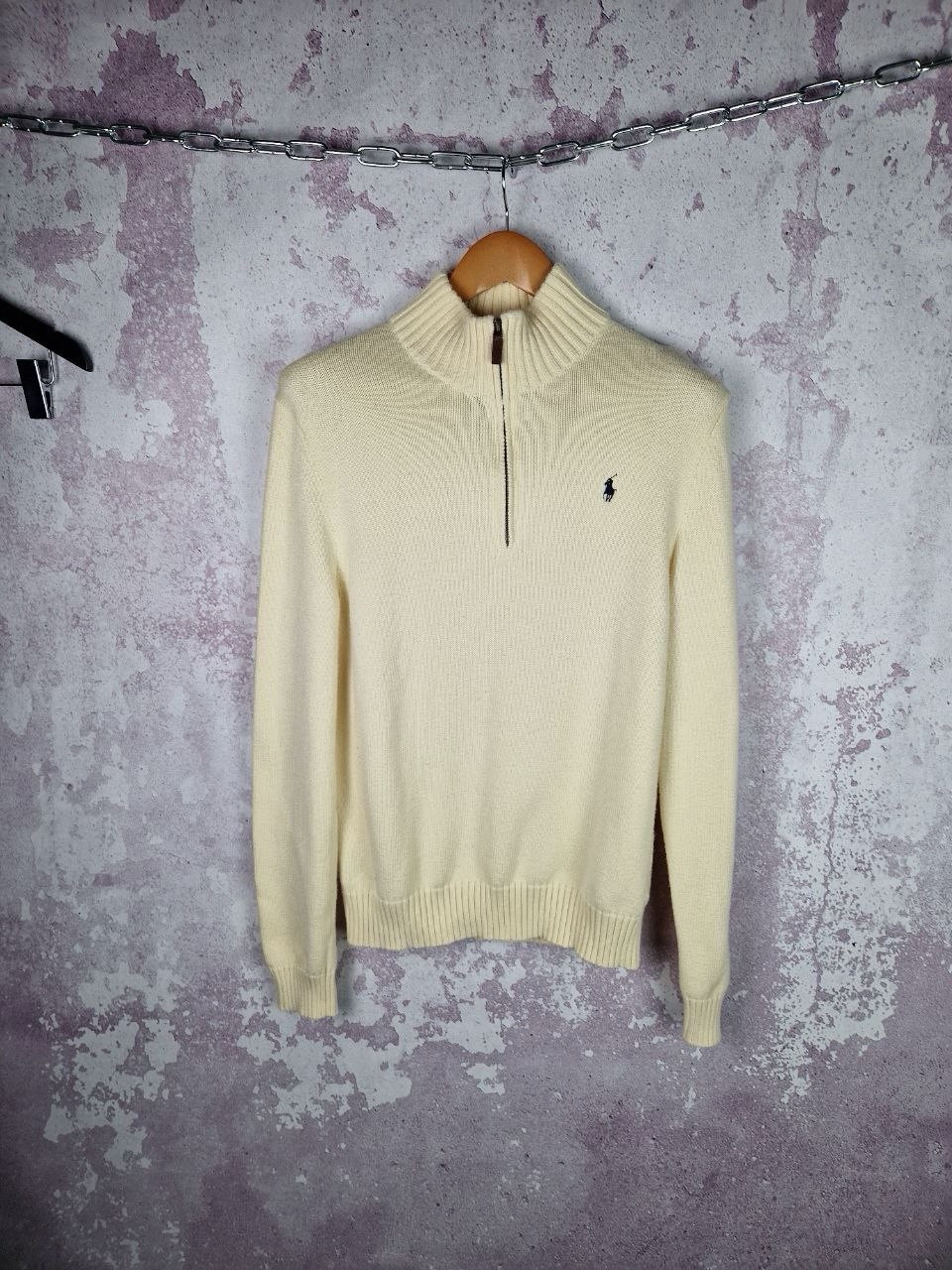Vintage Polo Ralph Lauren 1-4 Zip Felpa con Cappuccio Uomo