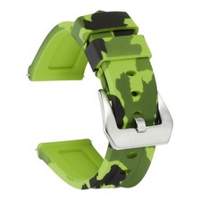Silicone Watch Bands 22mm Soft Watch Band with Silver Buckle, Camo Light Green