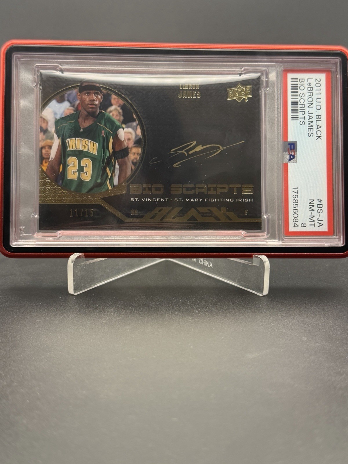 2011 Black Bio Scripts Lebron James Auto /15 PSA 8 #BS-JA view 1