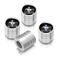 Mustang Tri-bar Black On Silver Aluminum Cylinder-style Tire Valve Stem Caps