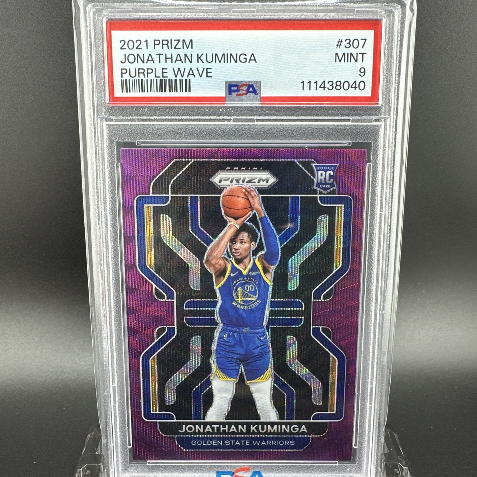 2021-22 Panini Prizm Jonathan Kuminga #307 Purple Wave Rookie PSA Mint 9