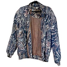 Vintage Fuda International Silk Bomber Jacket Animal Print Sz L 90s Retro