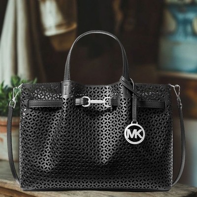 Michael Kors Carson Women Medium PU Blend Floral Laser Cut Satchel Bag Handbag