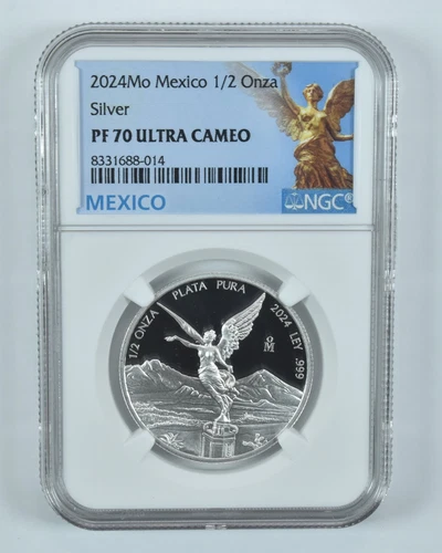 2024 Mo Mexico 1/2 Onza Silver Libertad PF70 UCAM NGC Mexico Label