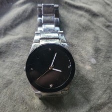 Mens Watch Black Minimalist Dial 7-1/2 Silver Band Orig. 34