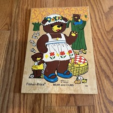 Vintage 1976 Fisher Price 10 Piece Wooden Puzzle 506 BEAR and CUBS Ages 2-5