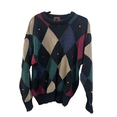 VINTAGE Boston Trader Sweater Mens M Medium Multicolor Oversized Diamond Argyle