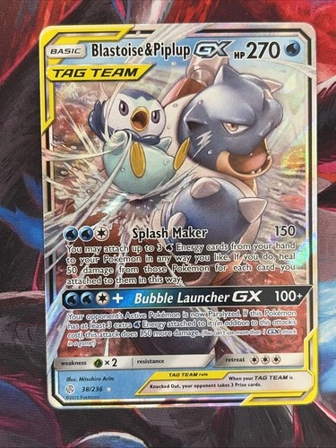 Pokémon TCG Blastoise Piplup GX Holo Card 38/236 Cosmic Eclipse Tag Team