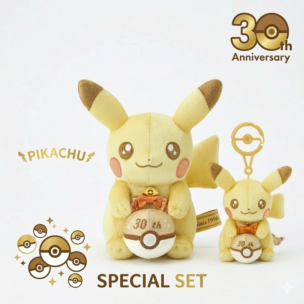 Pikachu ぬいぐるみ本体 Pokemon 30th Anniversary Pikachu Plush & Mascot Set Limited JP