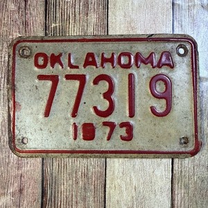 1973 Oklahoma Vintage Motorcycle License Plate