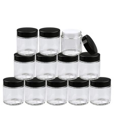 Encheng 4 oz Clear Glass Jars with Black Lids, 12 4 Pack of 12 ,