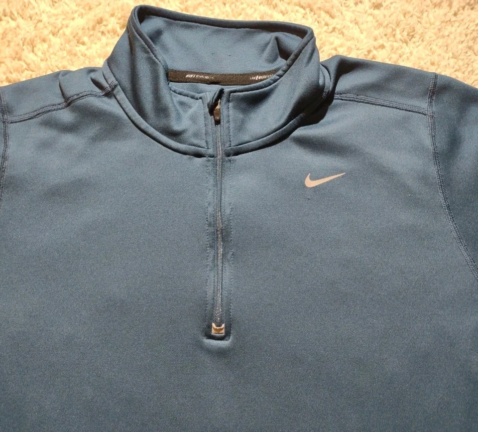 Sudadera para correr Nike para hombre L Dri Fit verde azulado 1/4 cremallera Foto 3 de 4