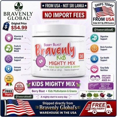 Bravenly Kids Mighty Mix Multivitamin Greens Fruits Veggies Powder 30 Servings 