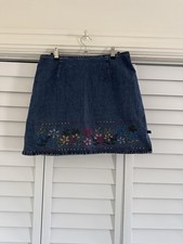 Route 66 Womens Blue Dark Wash Floral Embroidered Denim Jean Mini Skirt 11/12