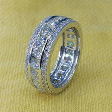 2.80Ct Round-Cut Natural Diamond Eternity Wedding Band 14K White Gold Size 6 7 8
