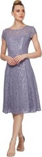S.L. Fashions Womens Short Sleeve Sequin Lace Tea Mother Bride Dress 8 PETITE