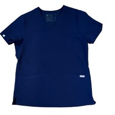 FIGS Technical Collection Women's Navy Blue V-Neck Scrub Top Solid Knit S