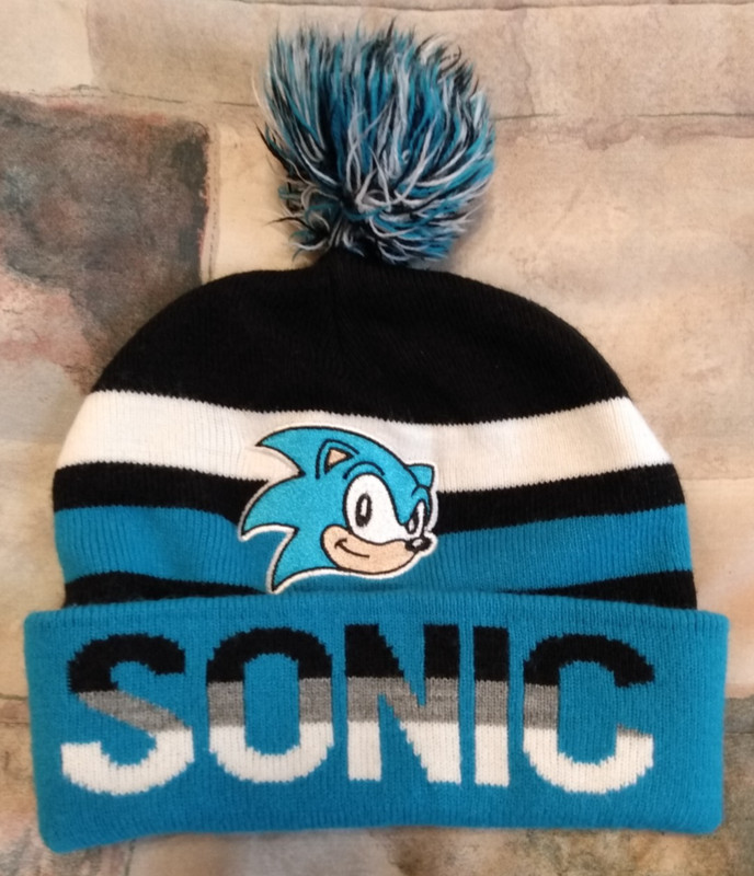 SONIC HEDGEHOG STOCKING CAP BY SEGA. ONE SIZE FITS ALL. STRIPED STOCKING CAP.